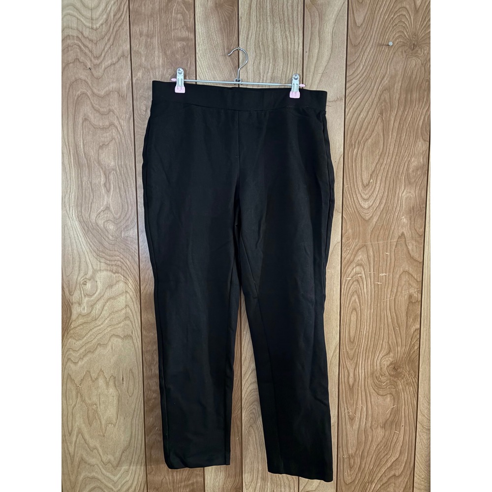 Michael Kors Womens Black Pull On Stretch Ankle Pants Size L Gold Logo Plate